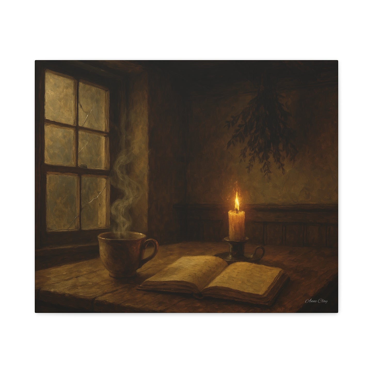 Cozy Candlelit Canvas Art, Wall Decor, Rustic Home Decor, Coffee Lovers Gift, Relaxing Room Artwork, Gift for Book Lovers