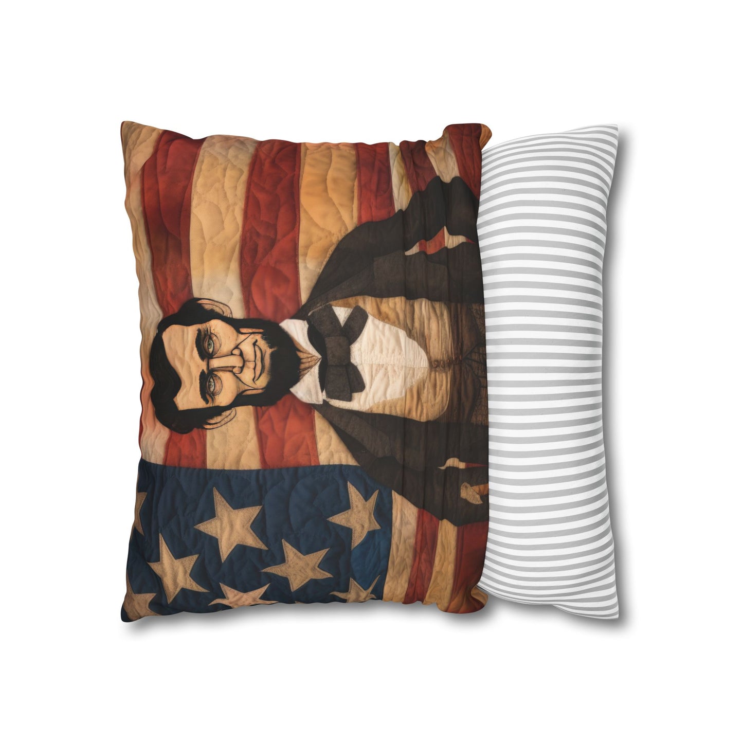 Faux Quilted Abe Lincoln Square Poly Canvas Pillowcase