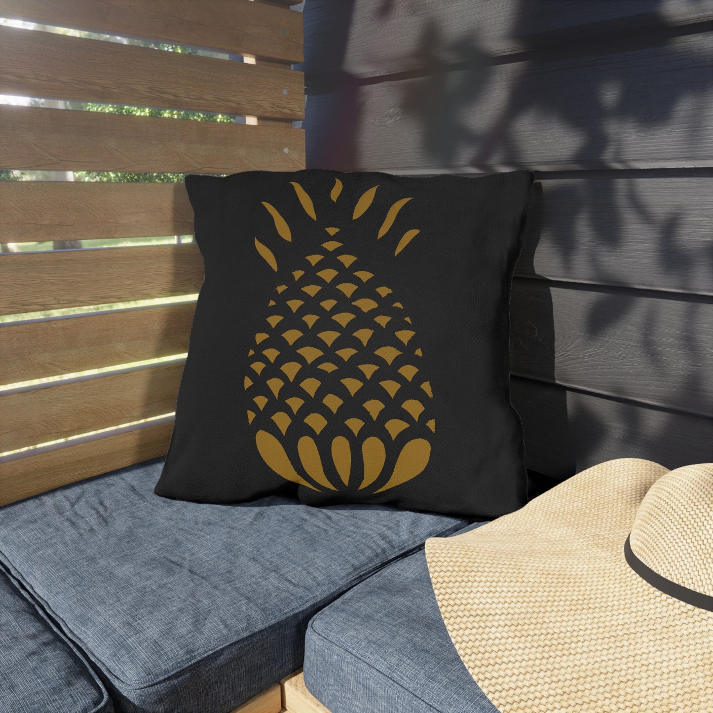 Mustard Pineapple on Black Outdoor Pillows