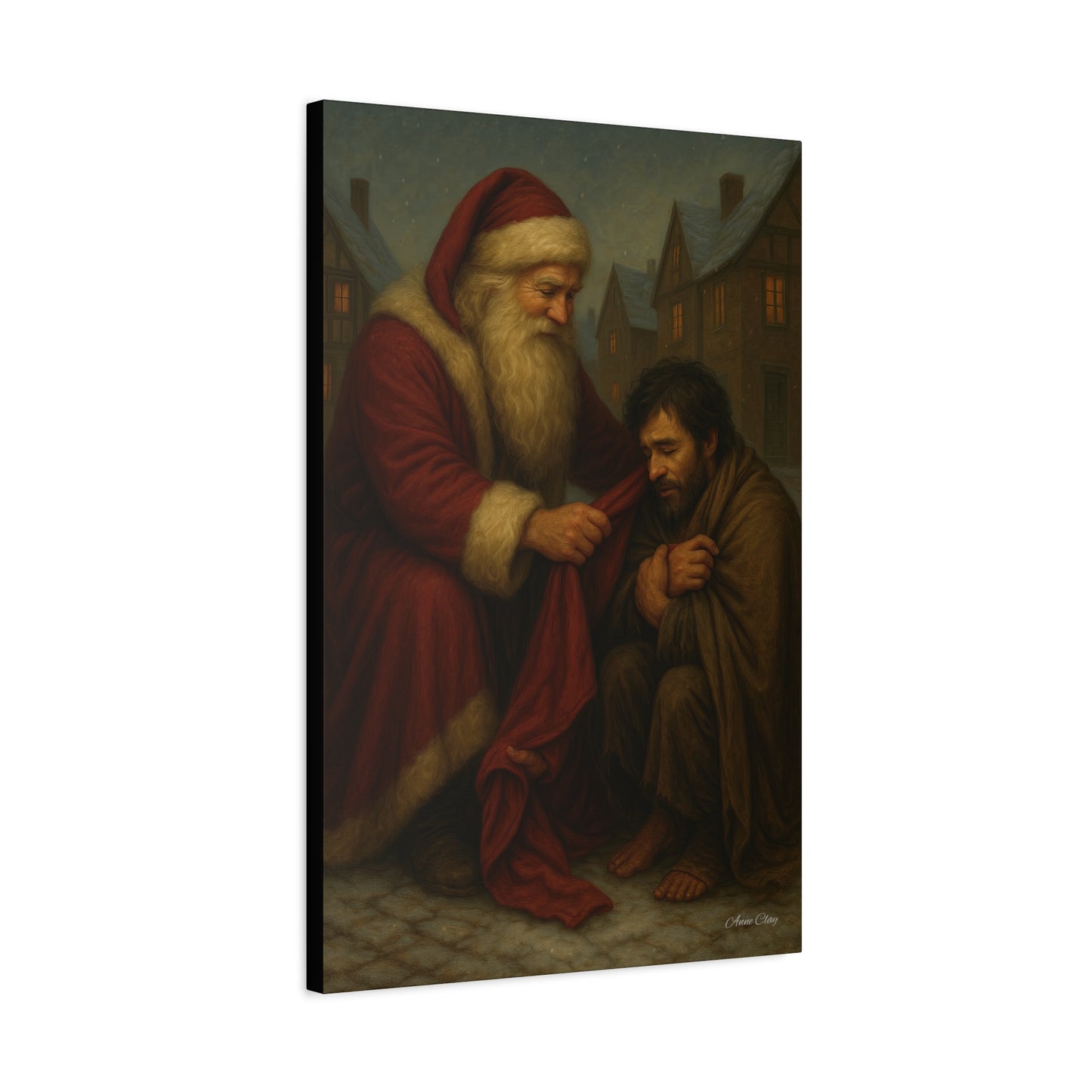 Charity Old World Santa Christmas Canvas Art: Santa's Compassionate Gesture