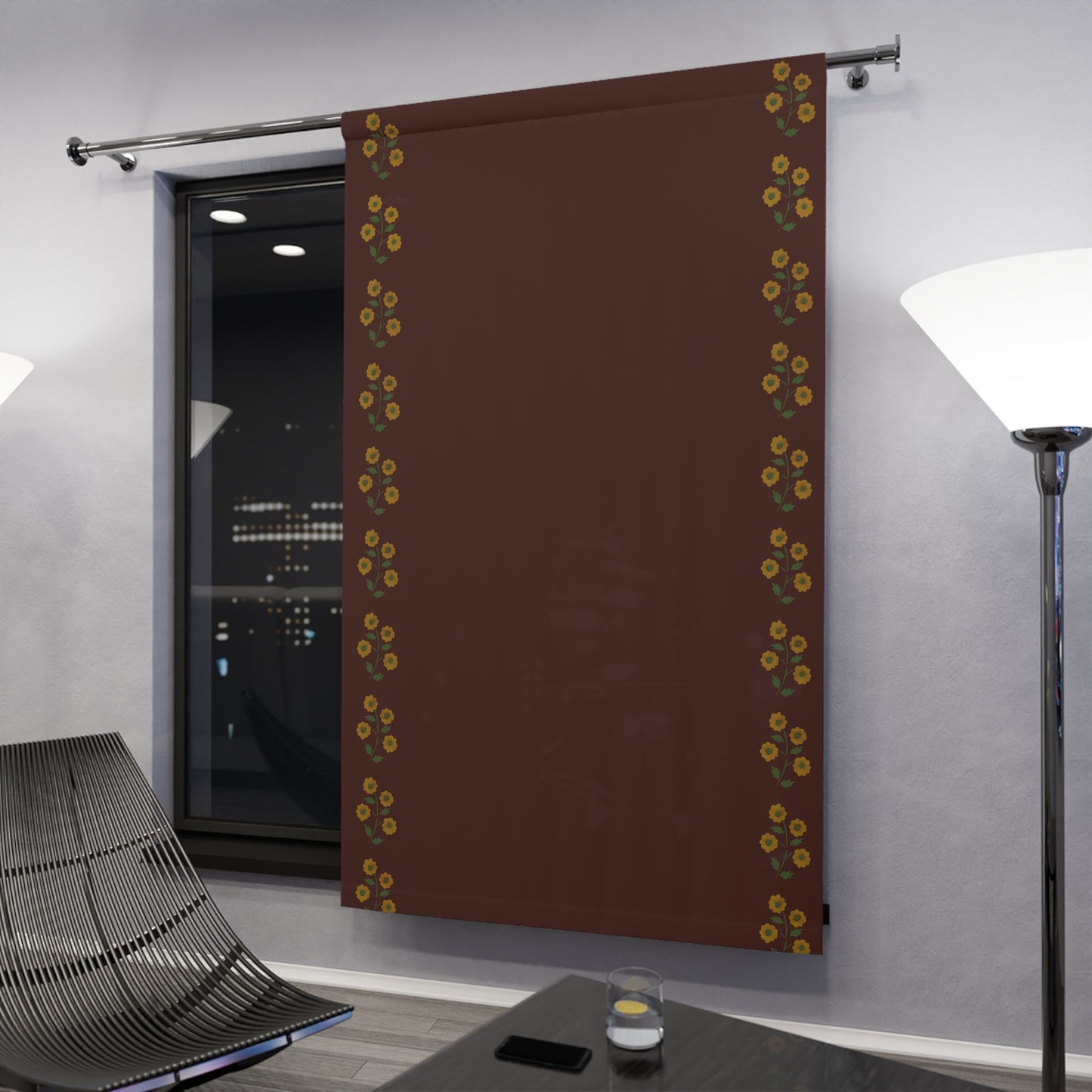 Stencil Flower Border Window Curtains (1 Piece)