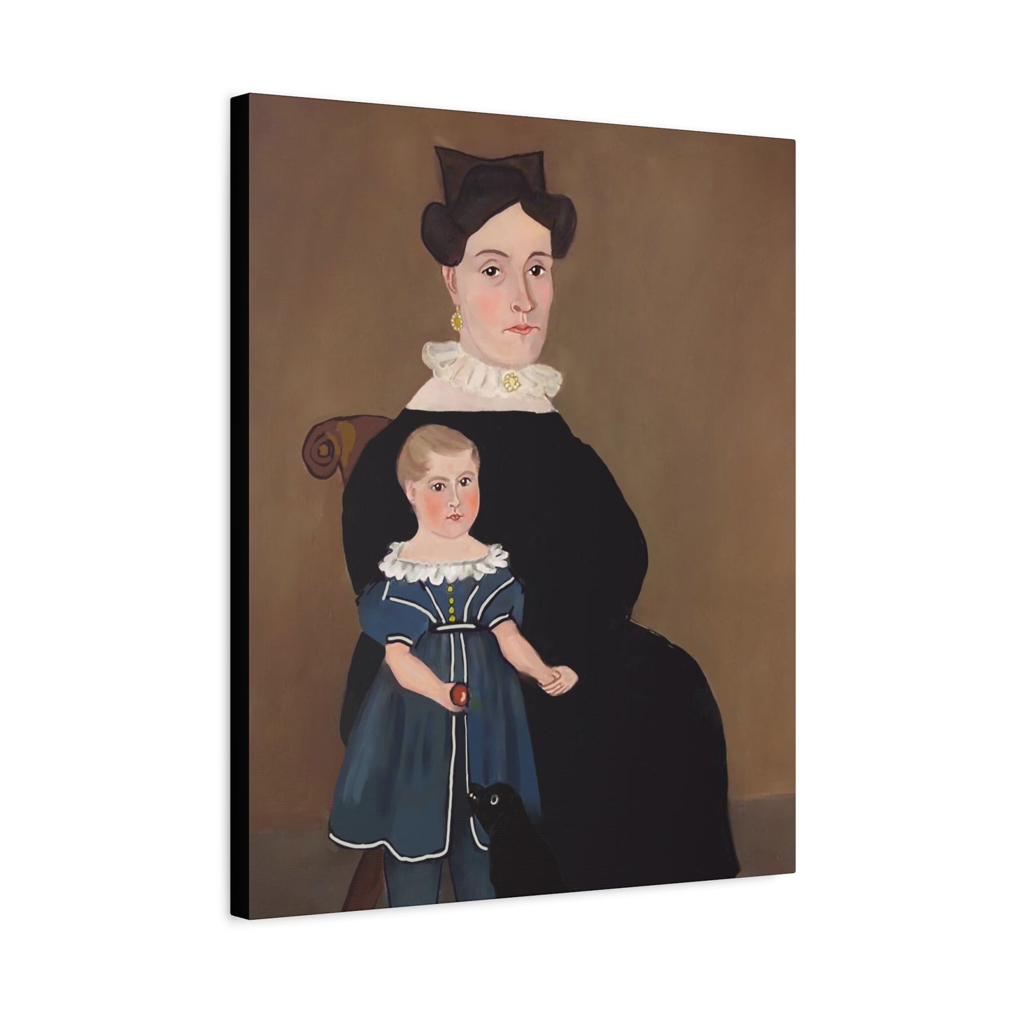Early American Folk Art Mother and Child Vintage Portrait Canvas Art for Home Decor