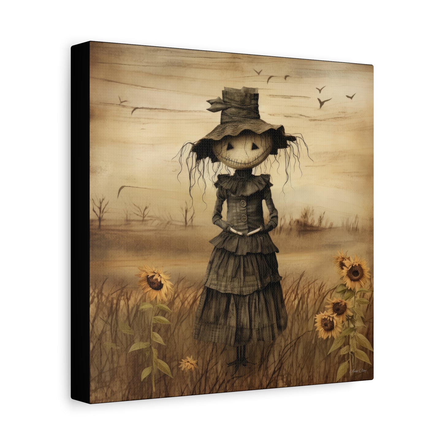Halloween Scarecrow Canvas, Spooky Fall Decor, Autumn Wall Art, Trick or Treat Decoration, Scary Halloween Artwork, Pumpkin and Crow Design