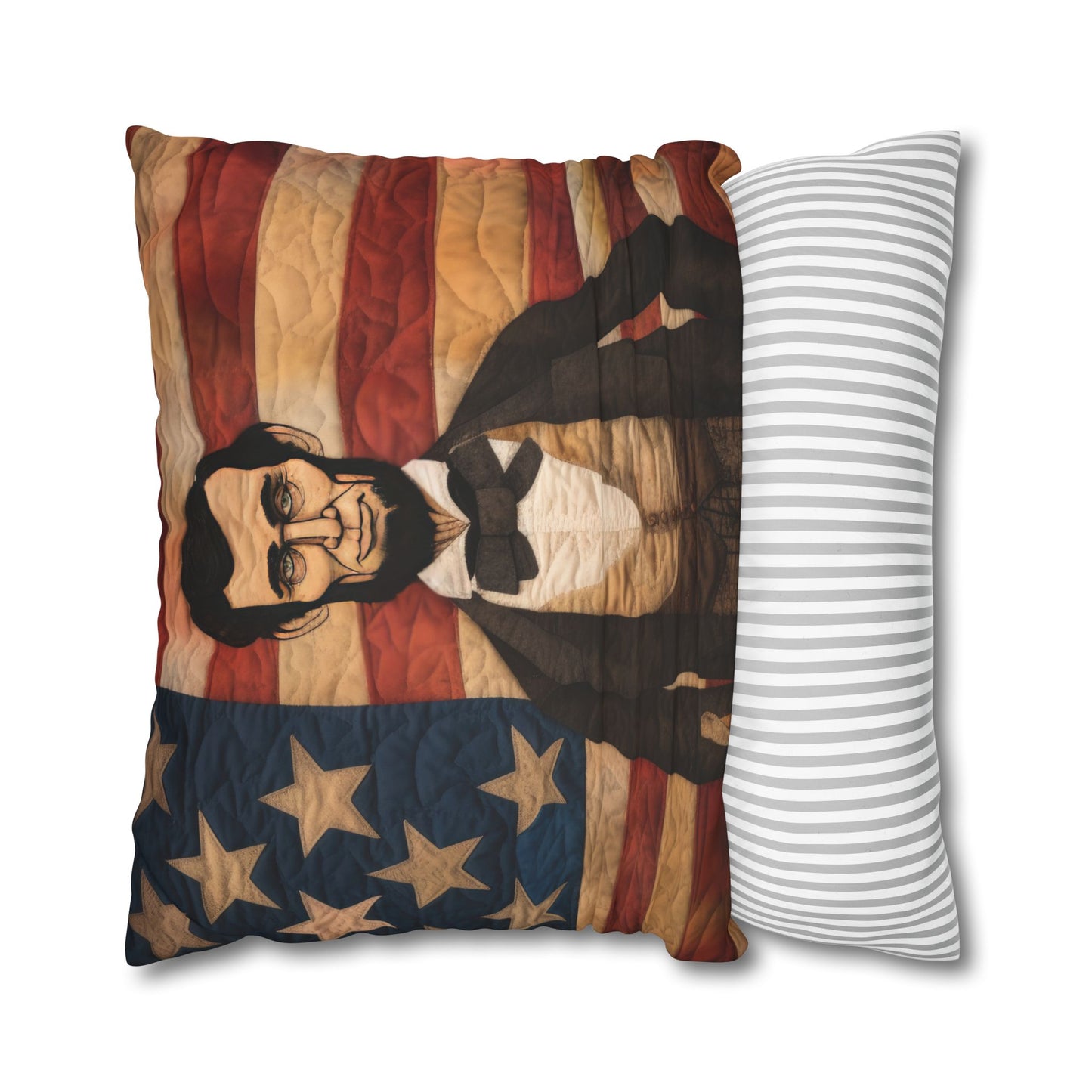 Faux Quilted Abe Lincoln Square Poly Canvas Pillowcase