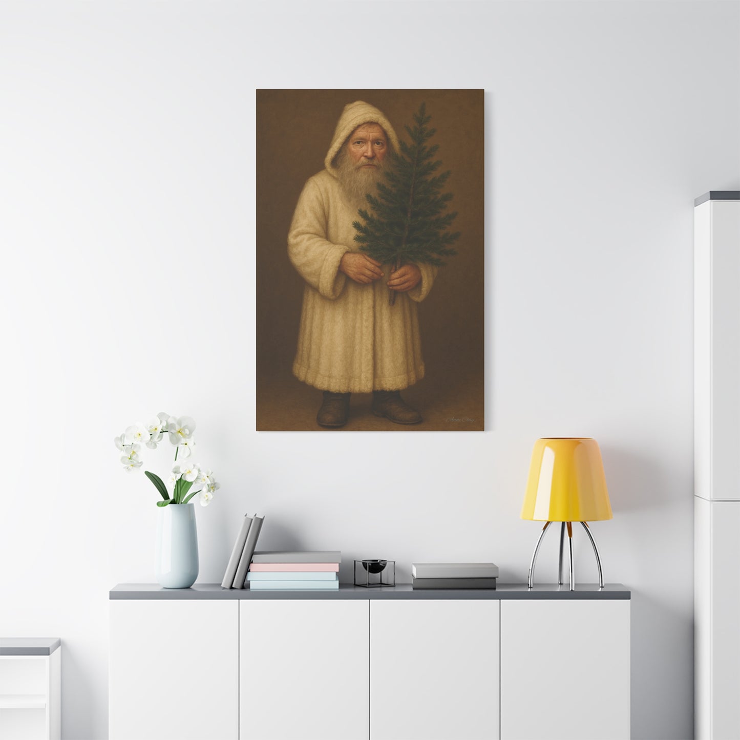 Holiday Canvas Art Print - Cozy Santa with Christmas Tree
