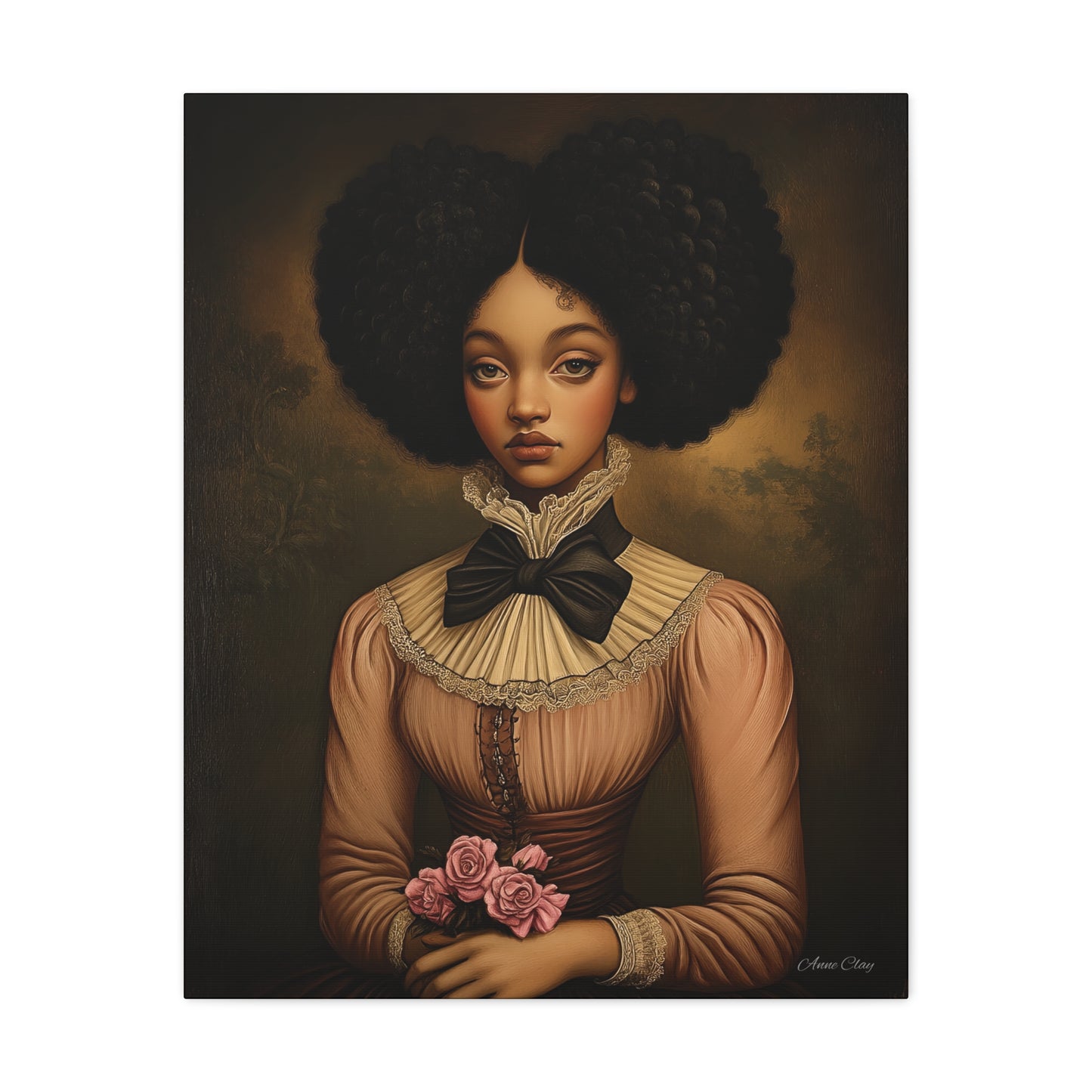 Beautiful Vintage Matte Canvas Wall Art, Floral Girl Portrait, Home Decor, Gift for Her, Living Room, Wedding Decor, Artwork