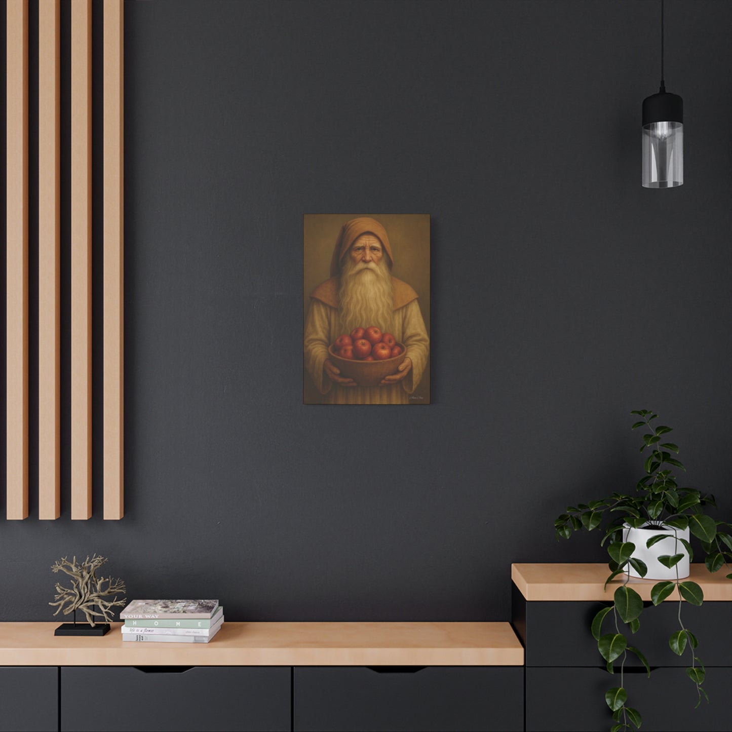 Rustic Canvas Wall Art - Wise Elder with Apples