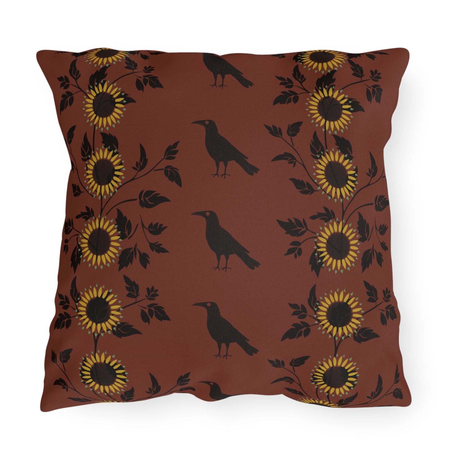 Sunflowers and Crows on Red Outdoor Pillows