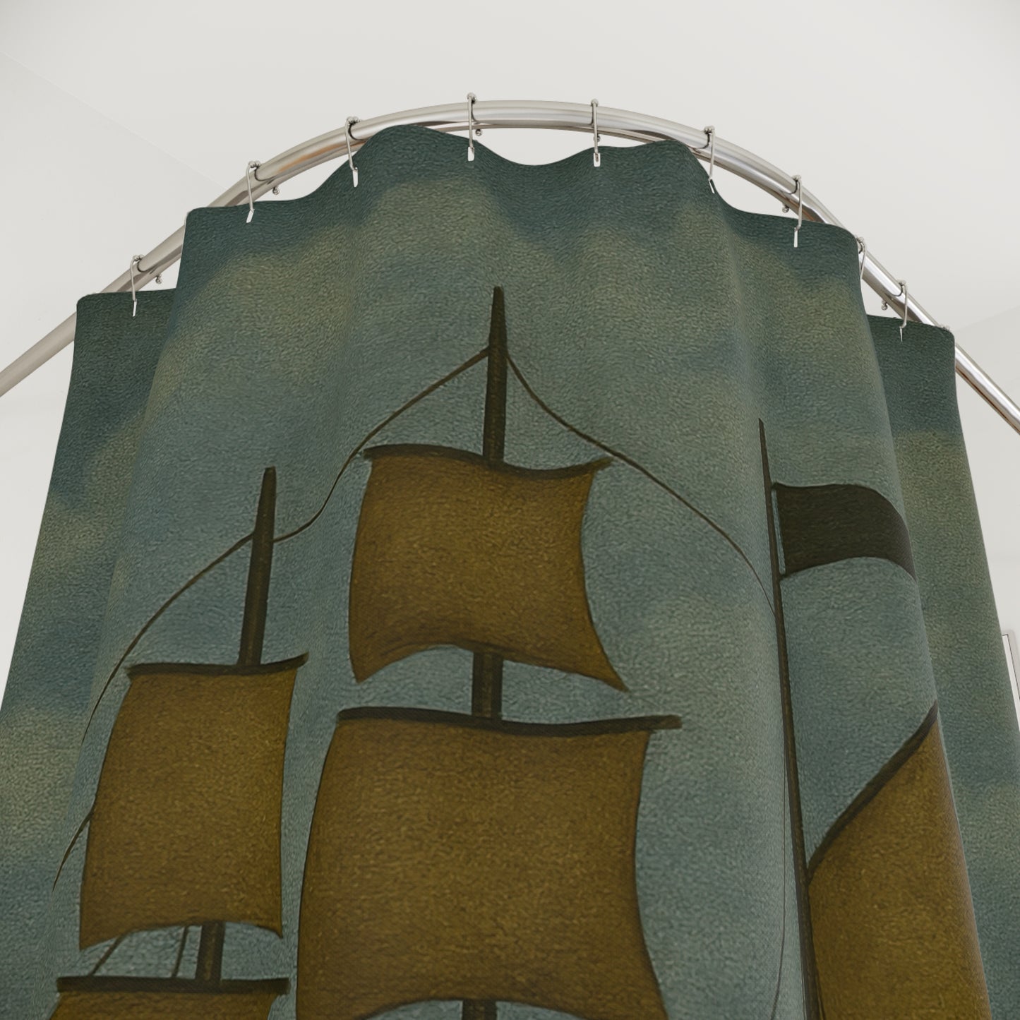 Nautical Ship Shower Curtain, Ocean Decor, Bathroom Accessory, Maritime Theme, Sailor Gift, Elastic Hooks Included