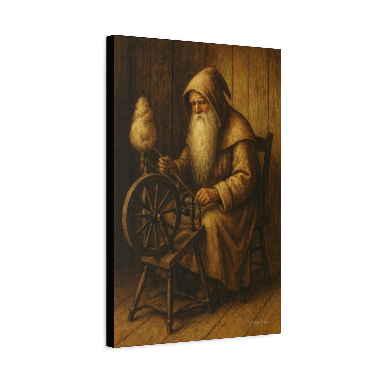 Spinning Wheel Santa, Canvas Print, Cozy Home Decor, Art for Craft Lovers, Perfect Gift for Holidays, Wall Art, Old World Santa