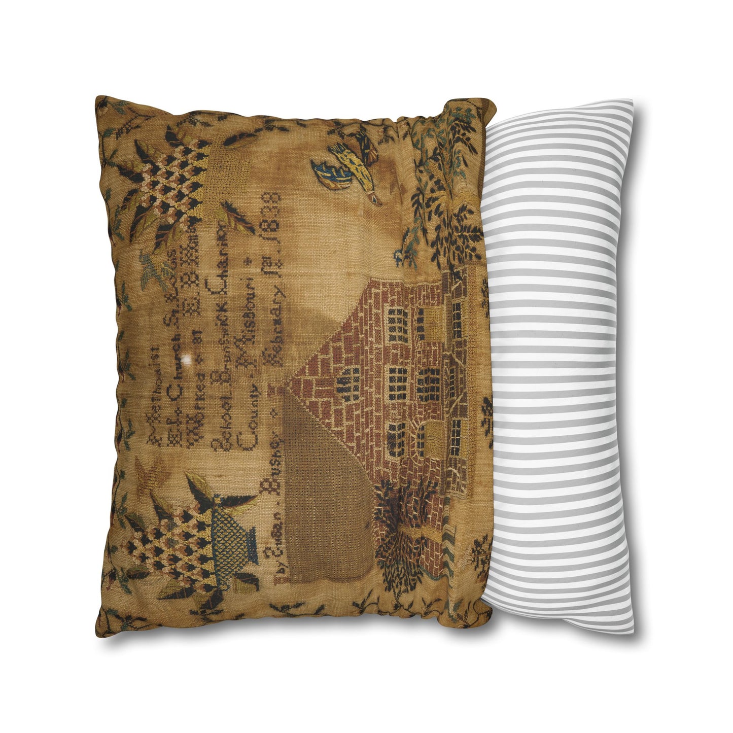 Gritty Prim Sampler Faux Suede Square Pillowcase