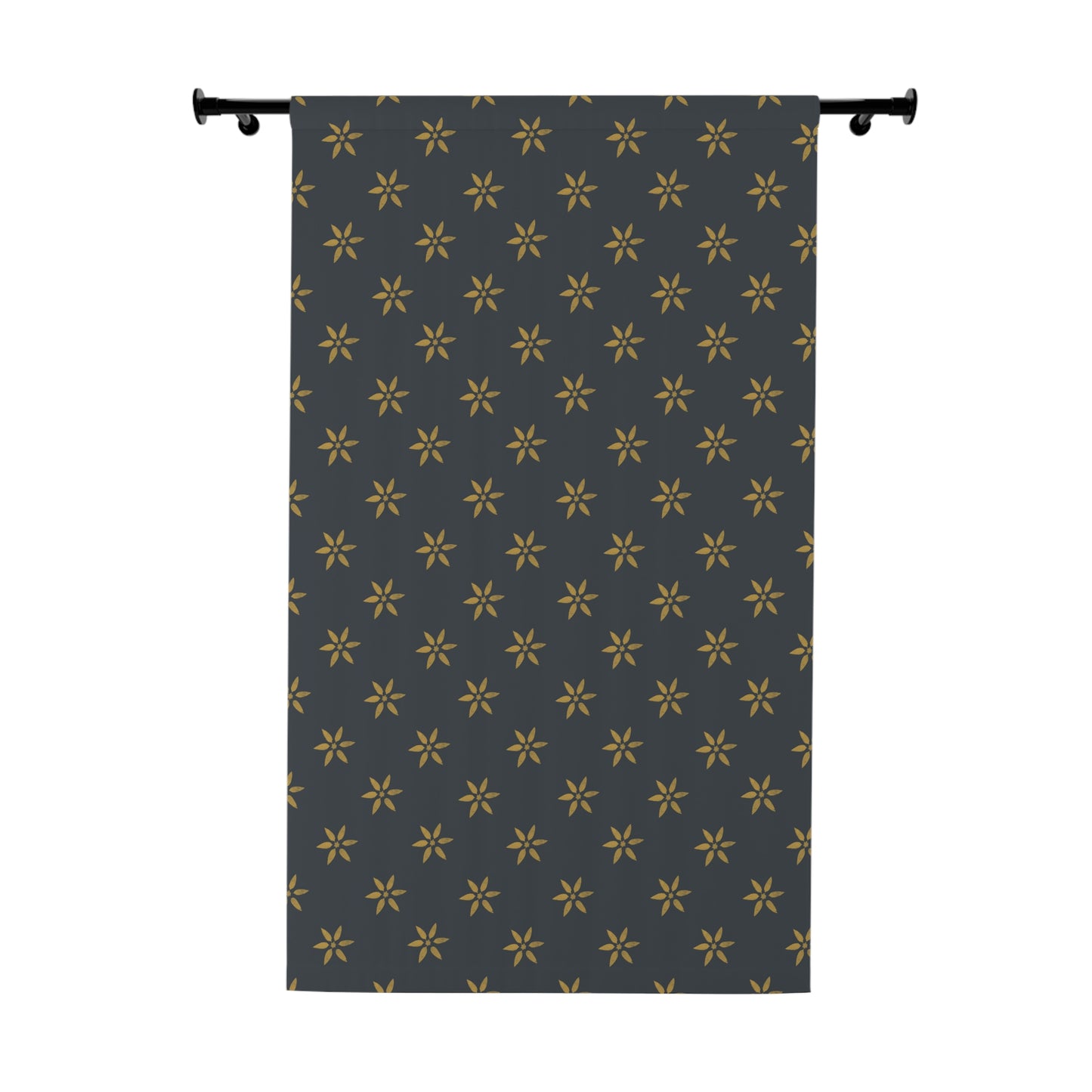 Gold on Blue Petals Window Curtains (1 Piece)