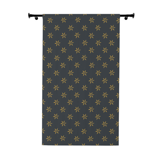Gold on Blue Petals Window Curtains (1 Piece)