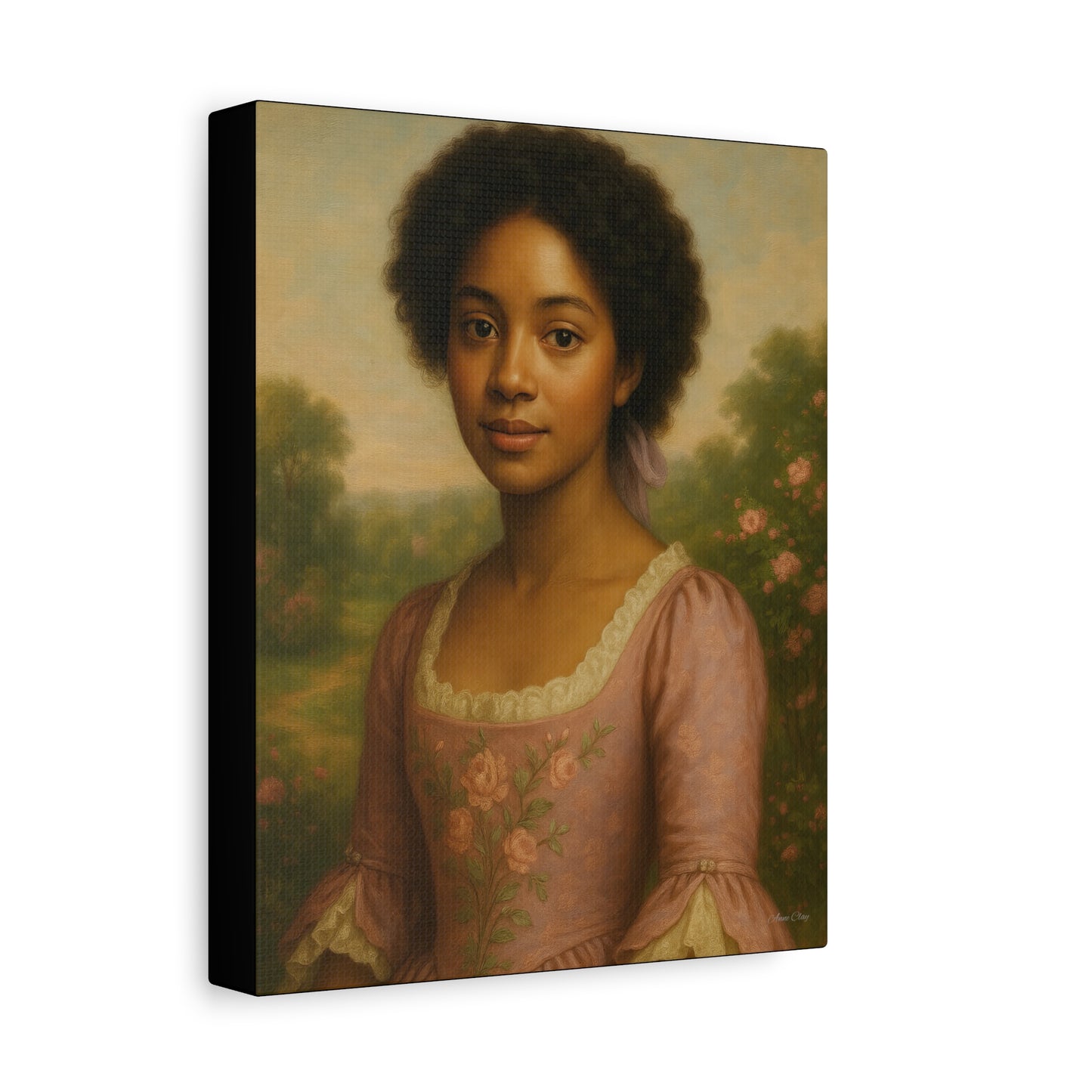 Elegant Portrait Canvas Art for Home Decor, Black Woman Artwork, Floral Wall Art, Vintage Style Painting, Gift for Art Lovers