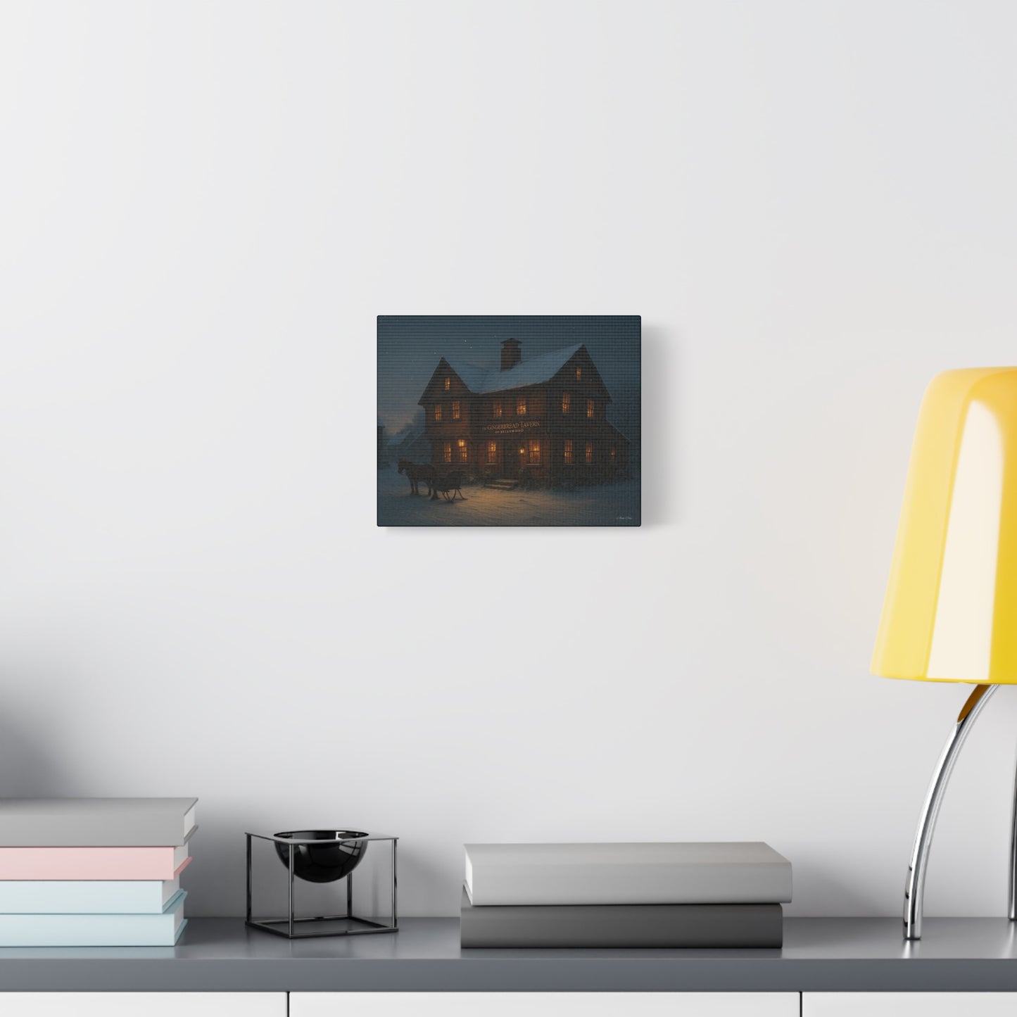 Gingerbread Tavern Winter Night Matte Stretched Canvas