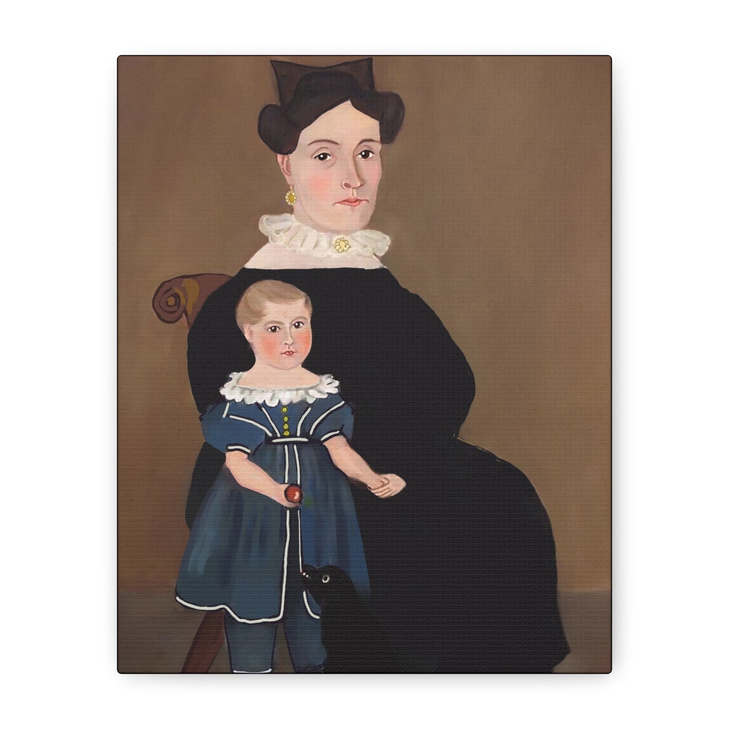 Early American Folk Art Mother and Child Vintage Portrait Canvas Art for Home Decor