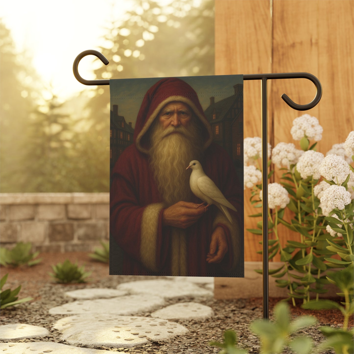 Christmas Garden Banner with Santa Holding Dove