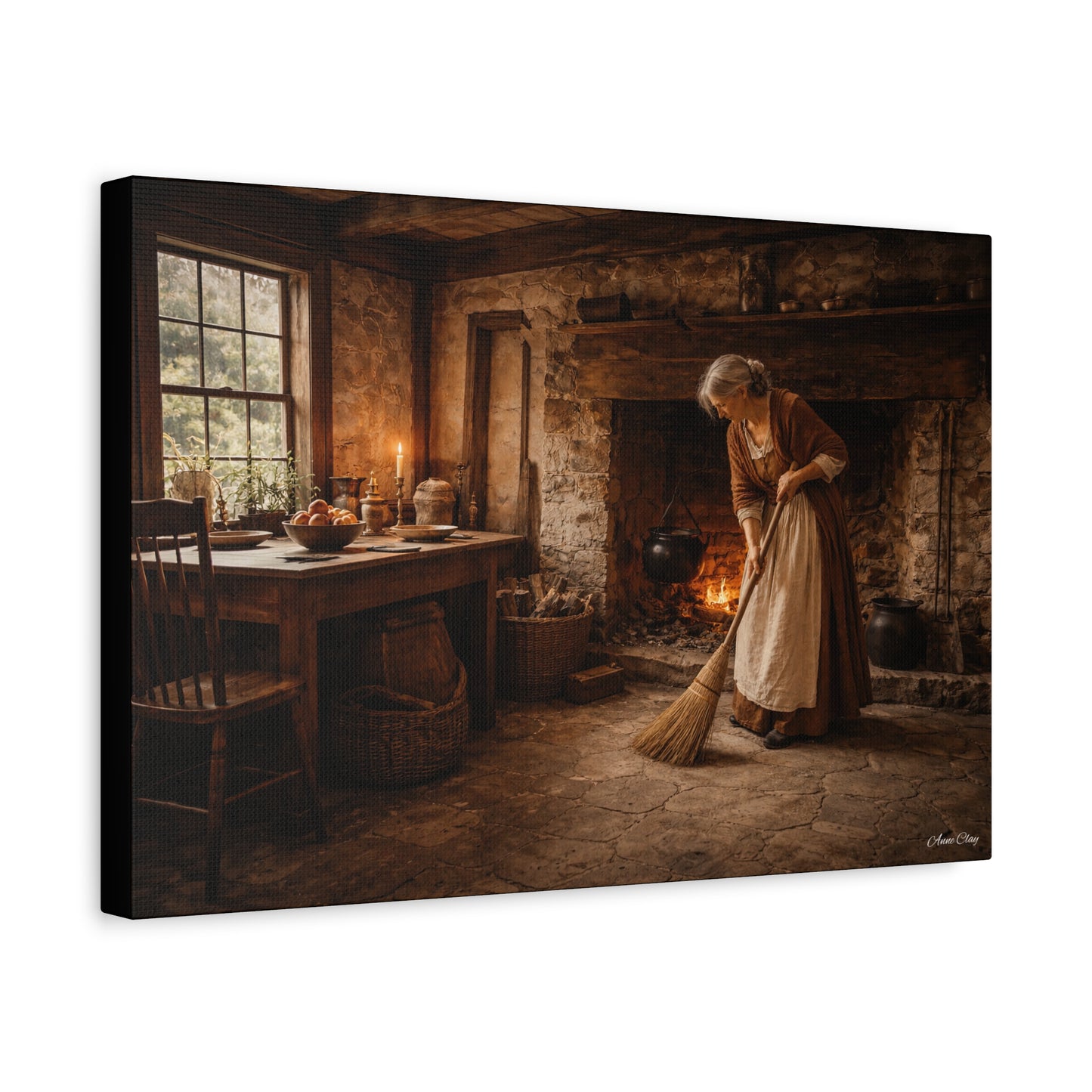 Domestic Woman Sweeping Hearth Matte Canvas, Stretched, 1.25"