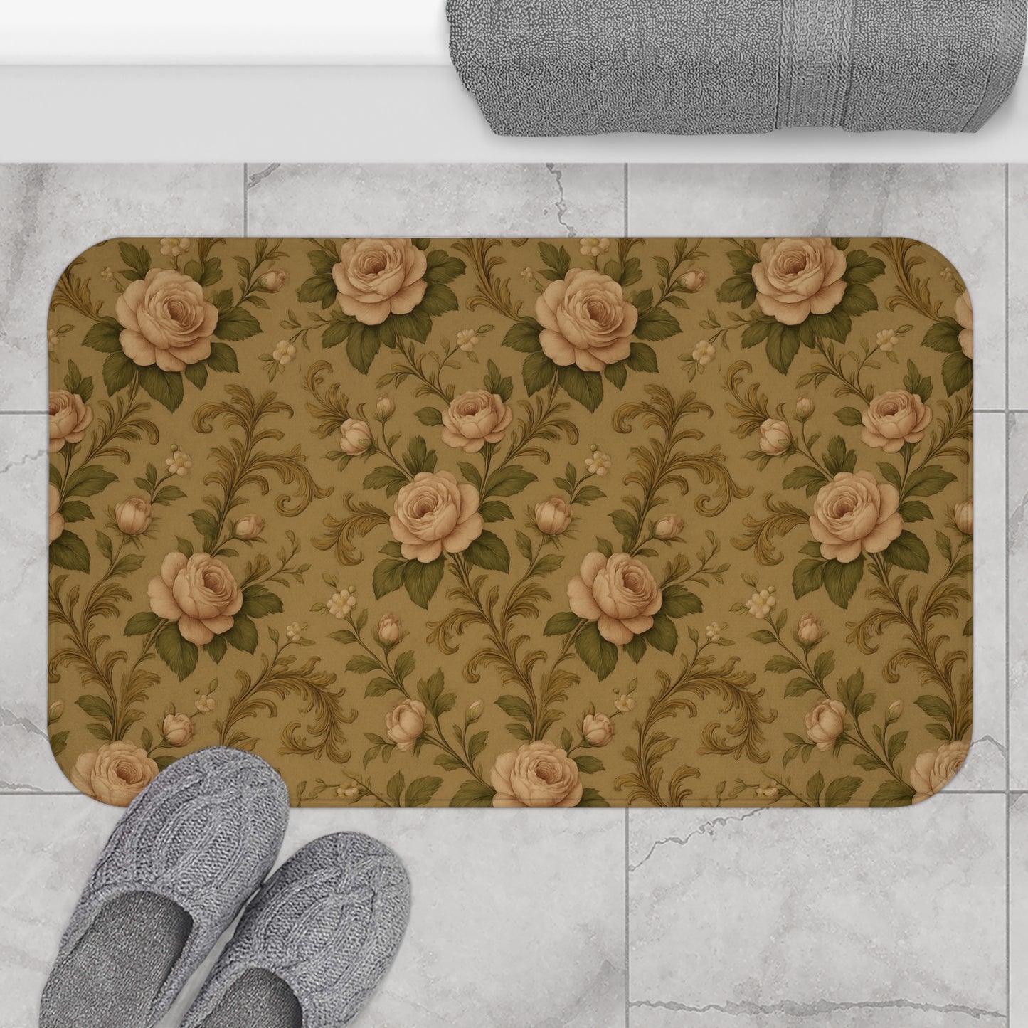 Vintage Floral Bath Mat, Cozy Bathroom Decor, Gift for Her, Rustic Home Accent, Mother's Day, Shabby Chic Style