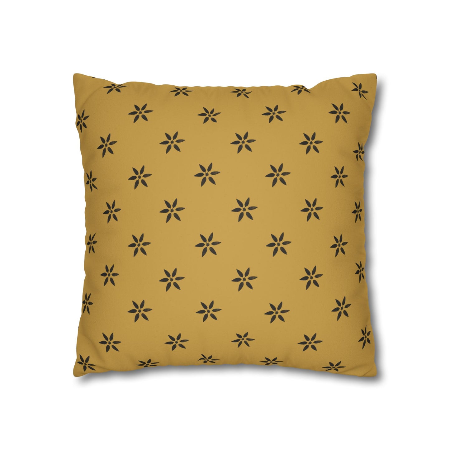Black 6 Pointed Petal Stencil on Gold Faux Suede Square Pillowcase