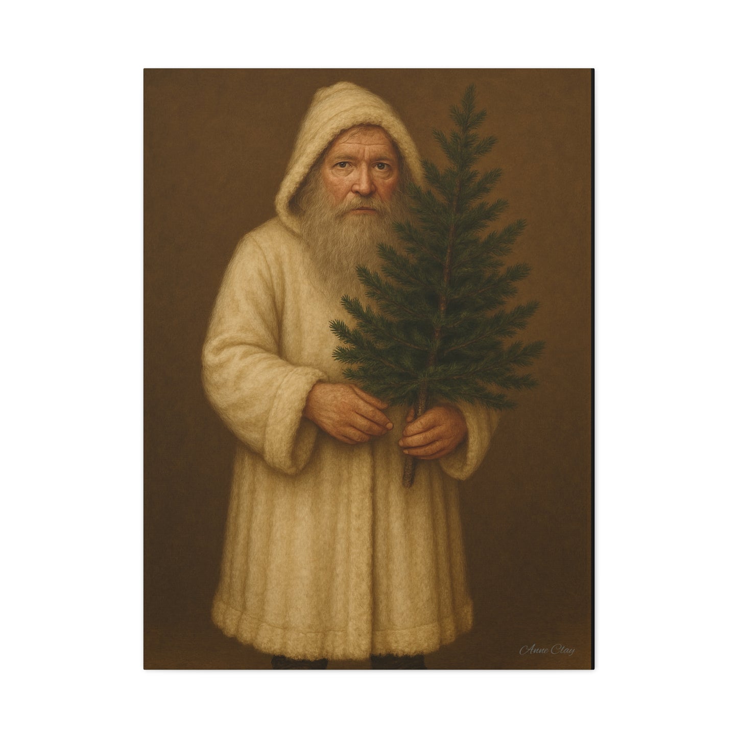 Holiday Canvas Art Print - Cozy Santa with Christmas Tree