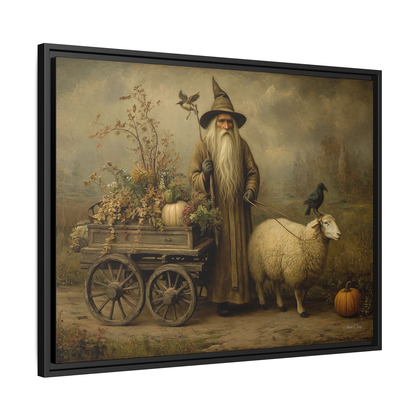 Autumn Harvest Canvas Art, Framed Wall Decor, Fall Home Decor, Witch Art for Halloween, Rustic Farmhouse Decoration, Seasonal Wall Hanging