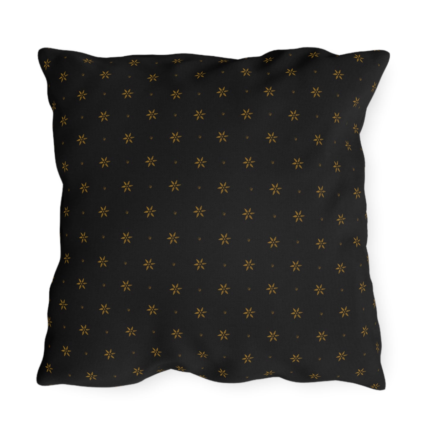 Mustard Petals on Black Outdoor Pillows