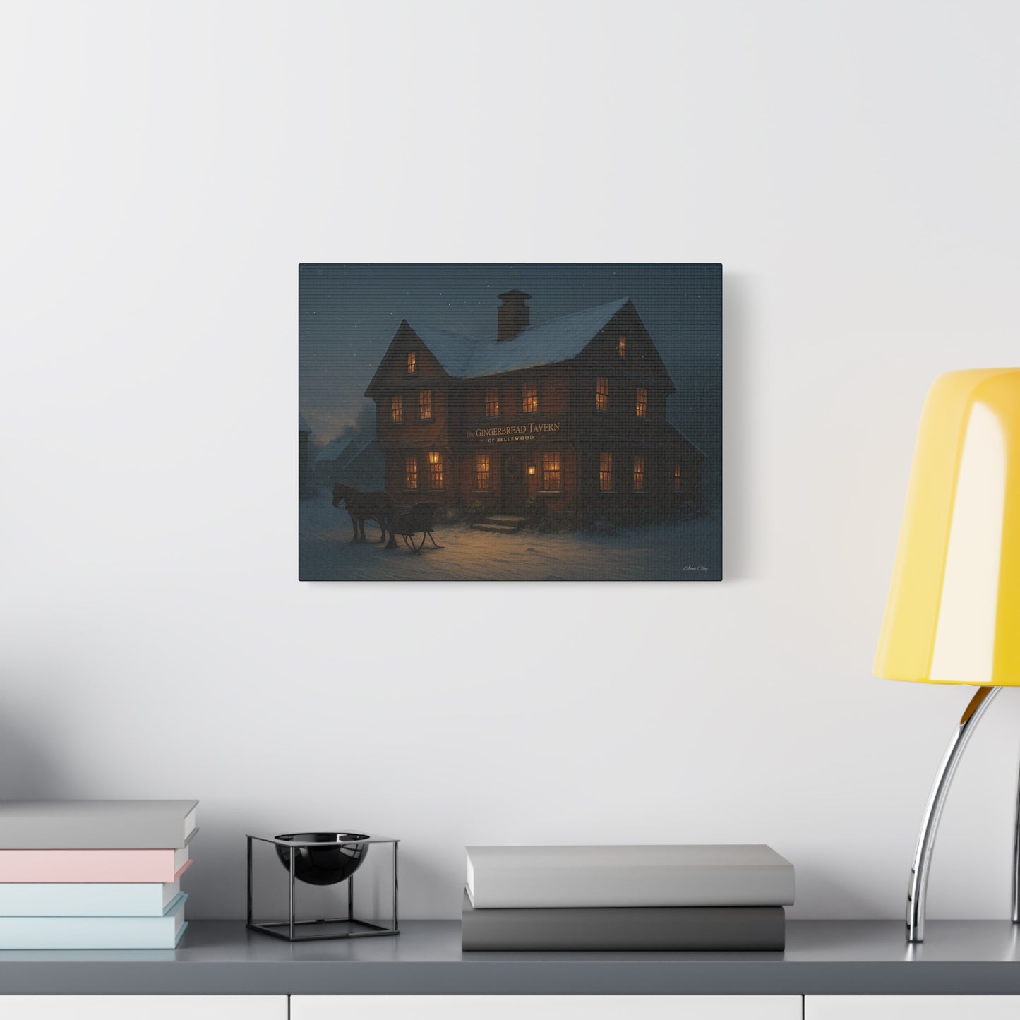Gingerbread Tavern Winter Night Matte Stretched Canvas