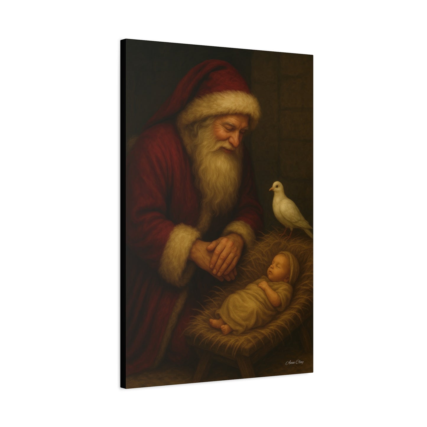 Santa and the Prince of Peace, Baby Jesus, Religious Christmas Canvas Wall Art