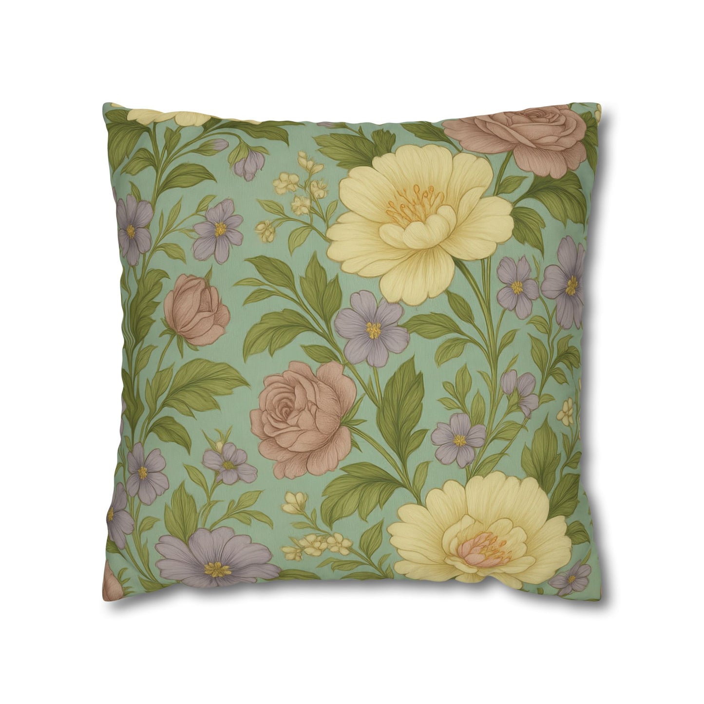 Vintage Floral Poly Canvas Pillowcase - Home Decor, Throw Pillow, Accent Pillow, Gift Idea, Cottage Core Style