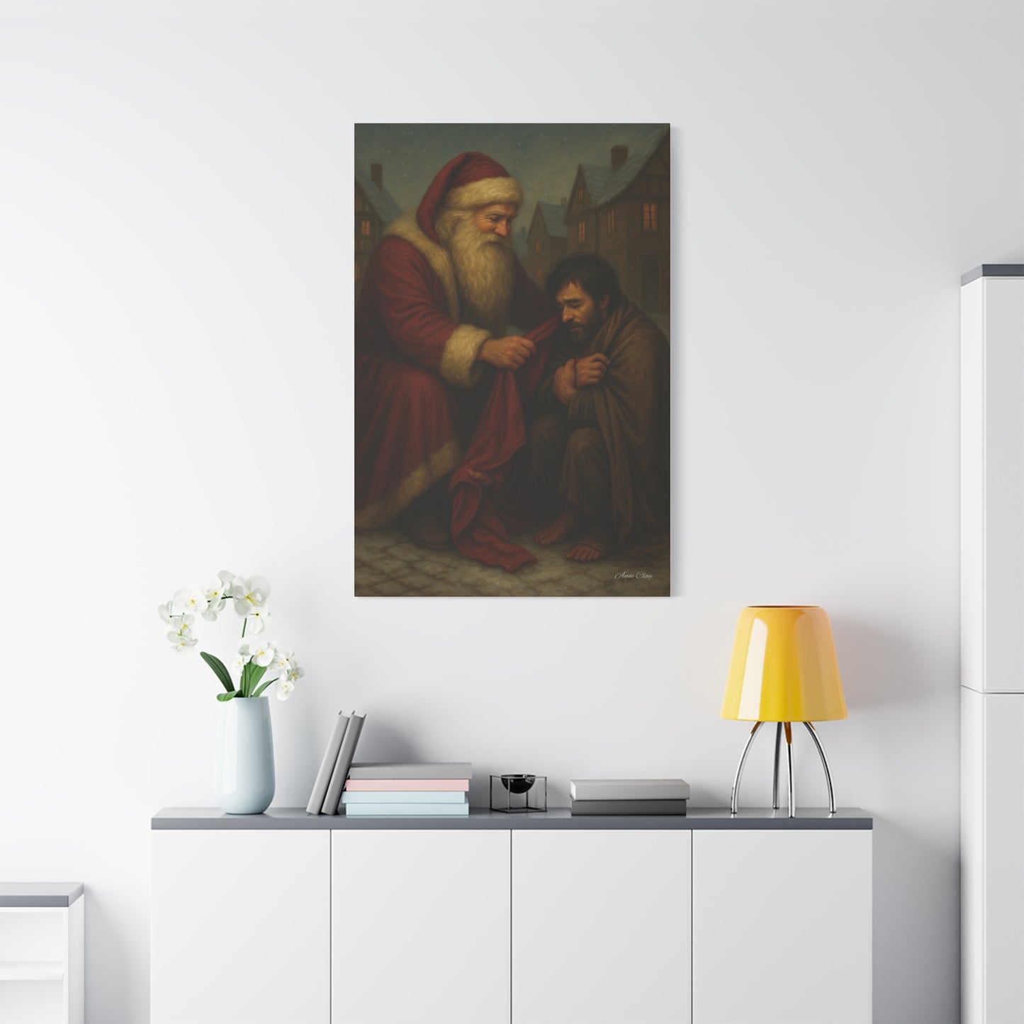 Charity Old World Santa Christmas Canvas Art: Santa's Compassionate Gesture