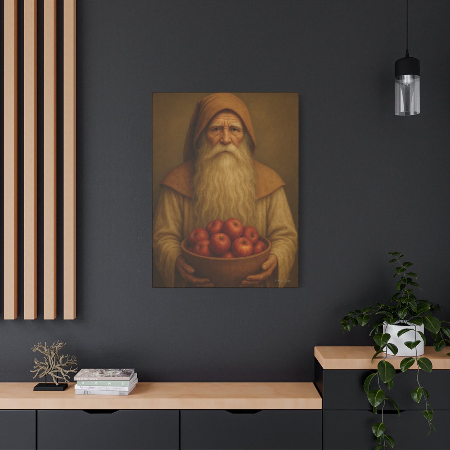 Rustic Canvas Wall Art - Wise Elder with Apples