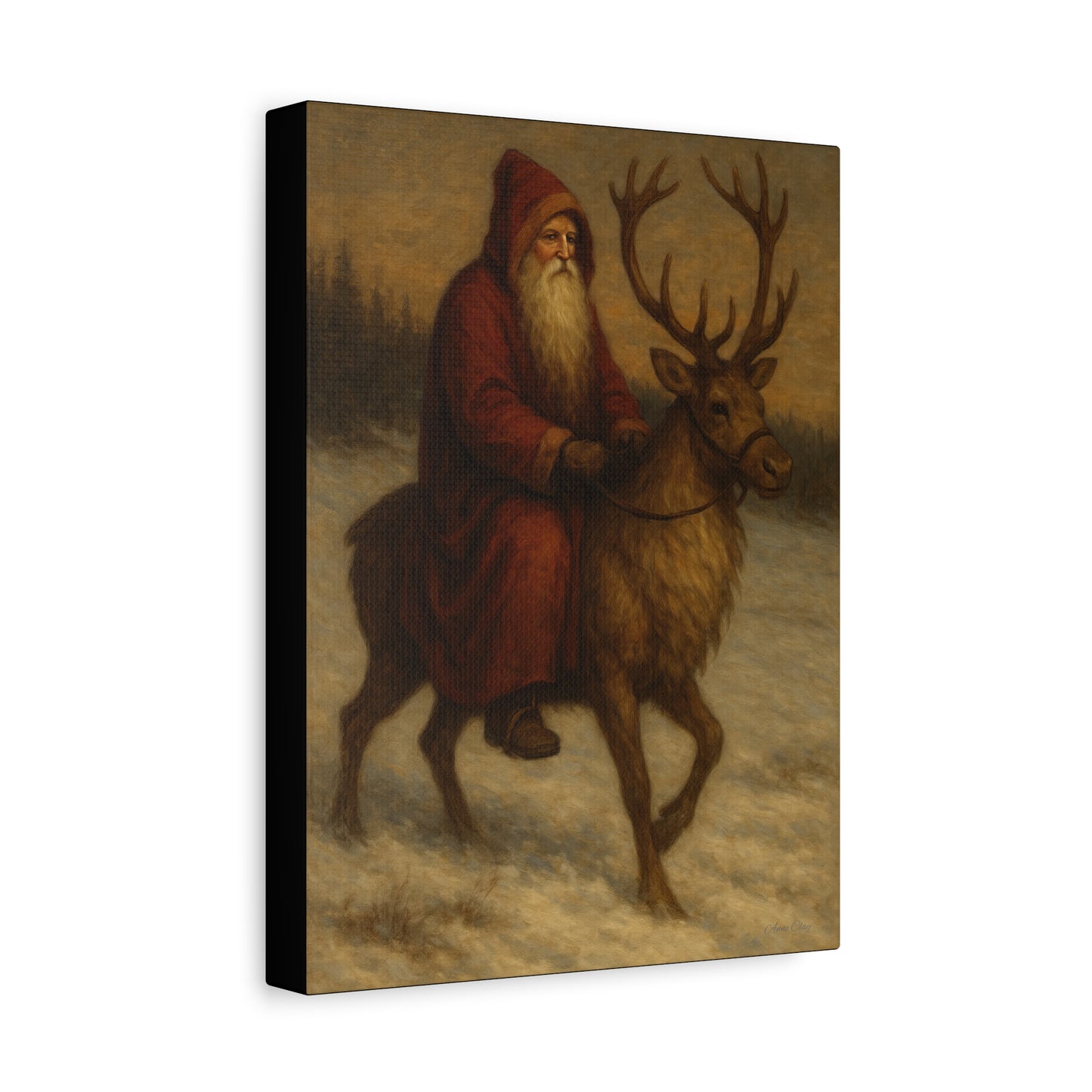 Santa Riding Reindeer Canvas Wall Art
