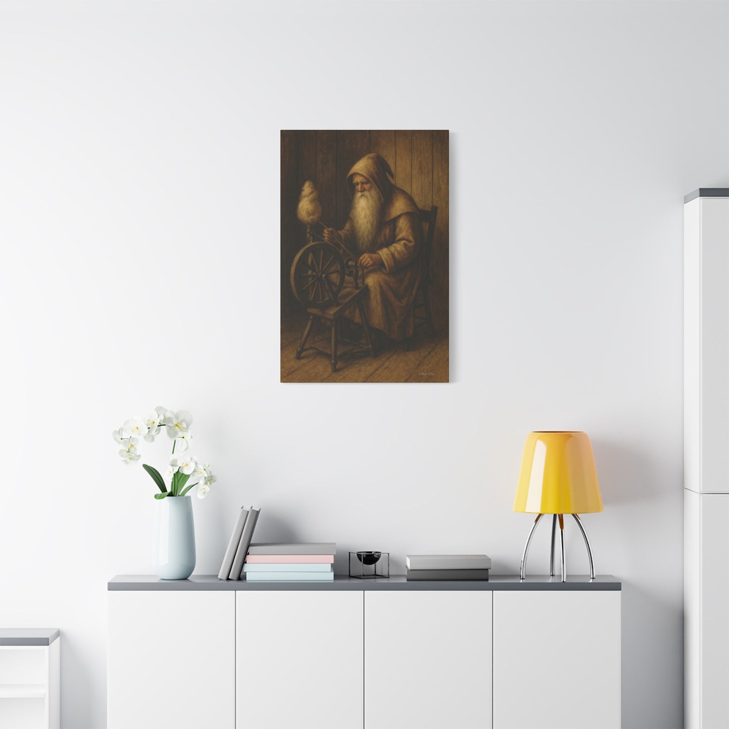 Artistic Wall Canvas: Spinning Yarn Scene